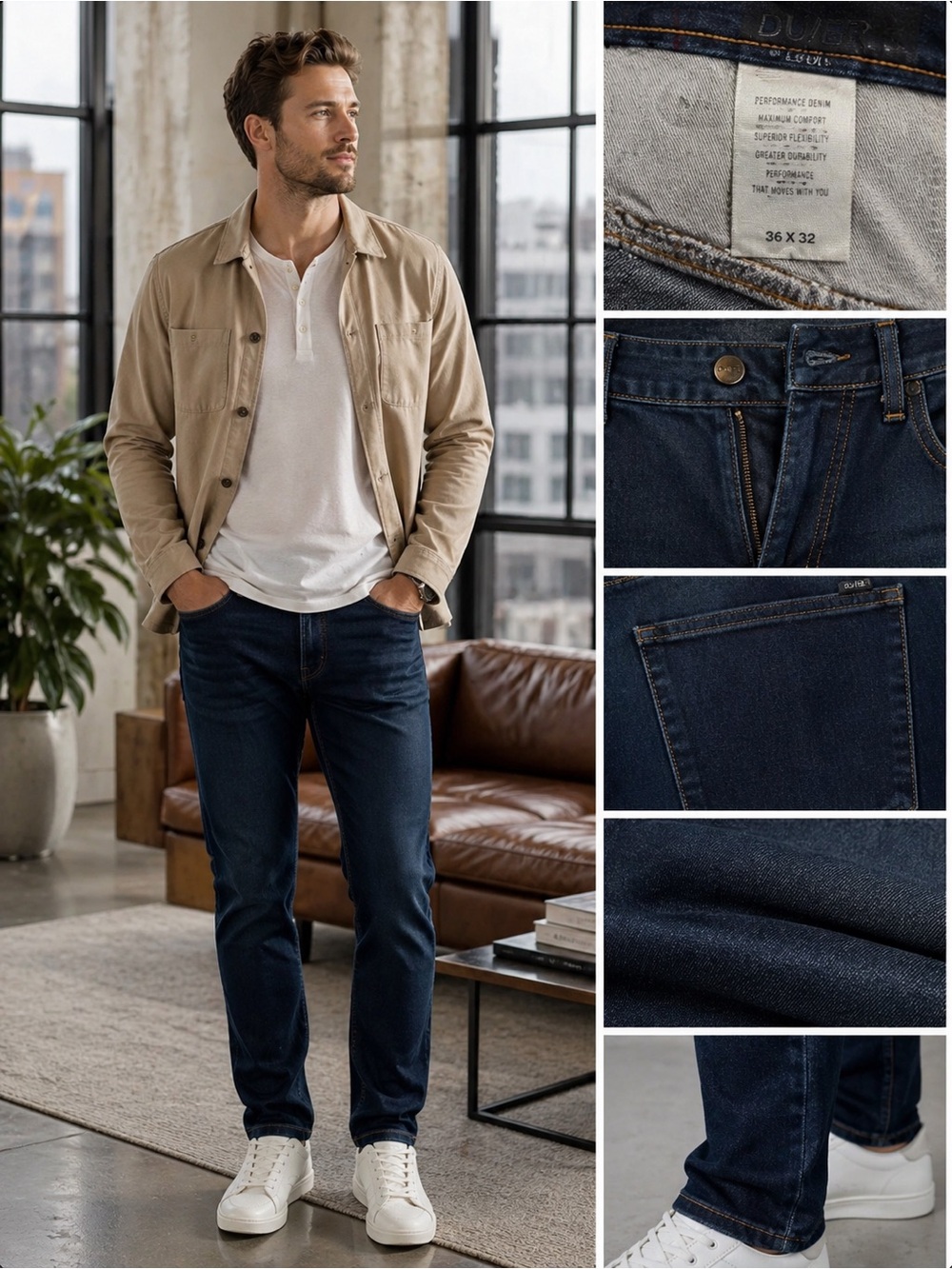 DU/ER Men’s Performance Denim Dark Wash Stretch Jeans 36x32